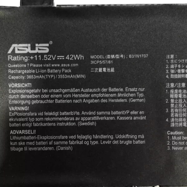Uudenveroinen kannettavan tietokoneen akku ASUS B31N1707 - Image 3