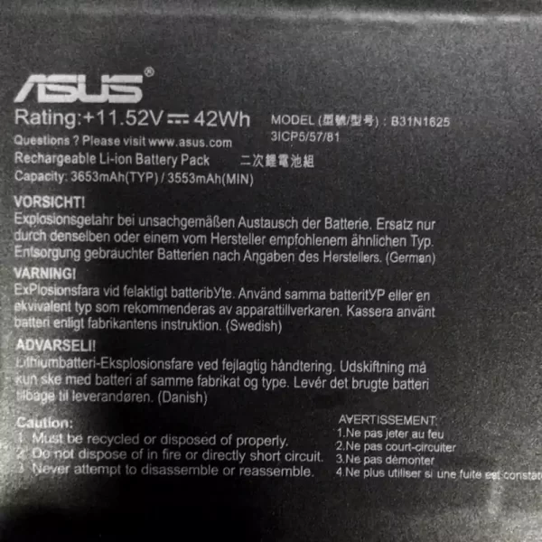 Uudenveroinen kannettavan tietokoneen akku ASUS B31N1625 - Image 2