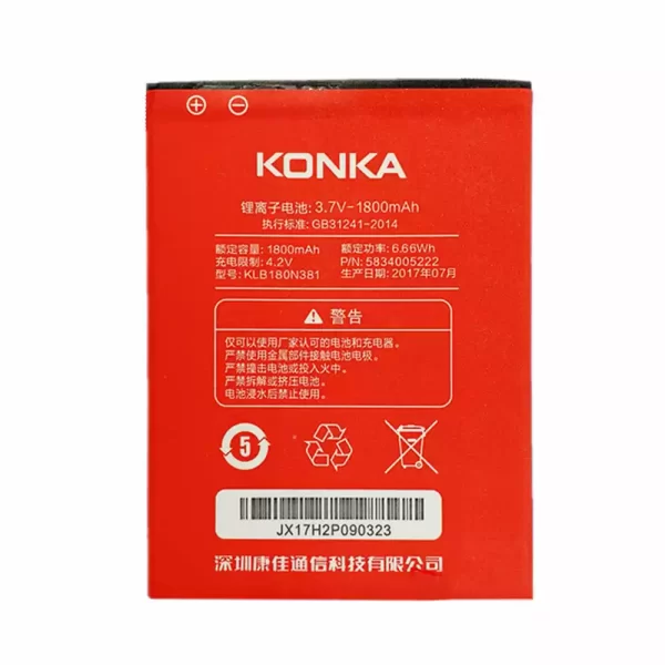 Puhelin Akku KLB180N381 sovittaa KONKA D6+