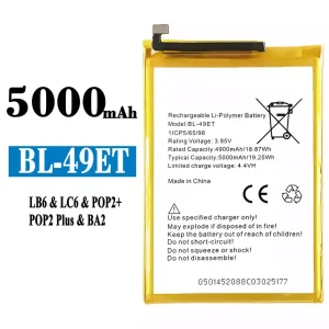 Puhelin Akku BL-49ET sovittaa Tecno LB6 / LC6 / POP2+ / POP2 Plus /BA2