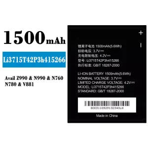 Puhelin Akku Li3715T42P3h415266 sovittaa ZTE Avail Z990/N990/N760/N780/V881